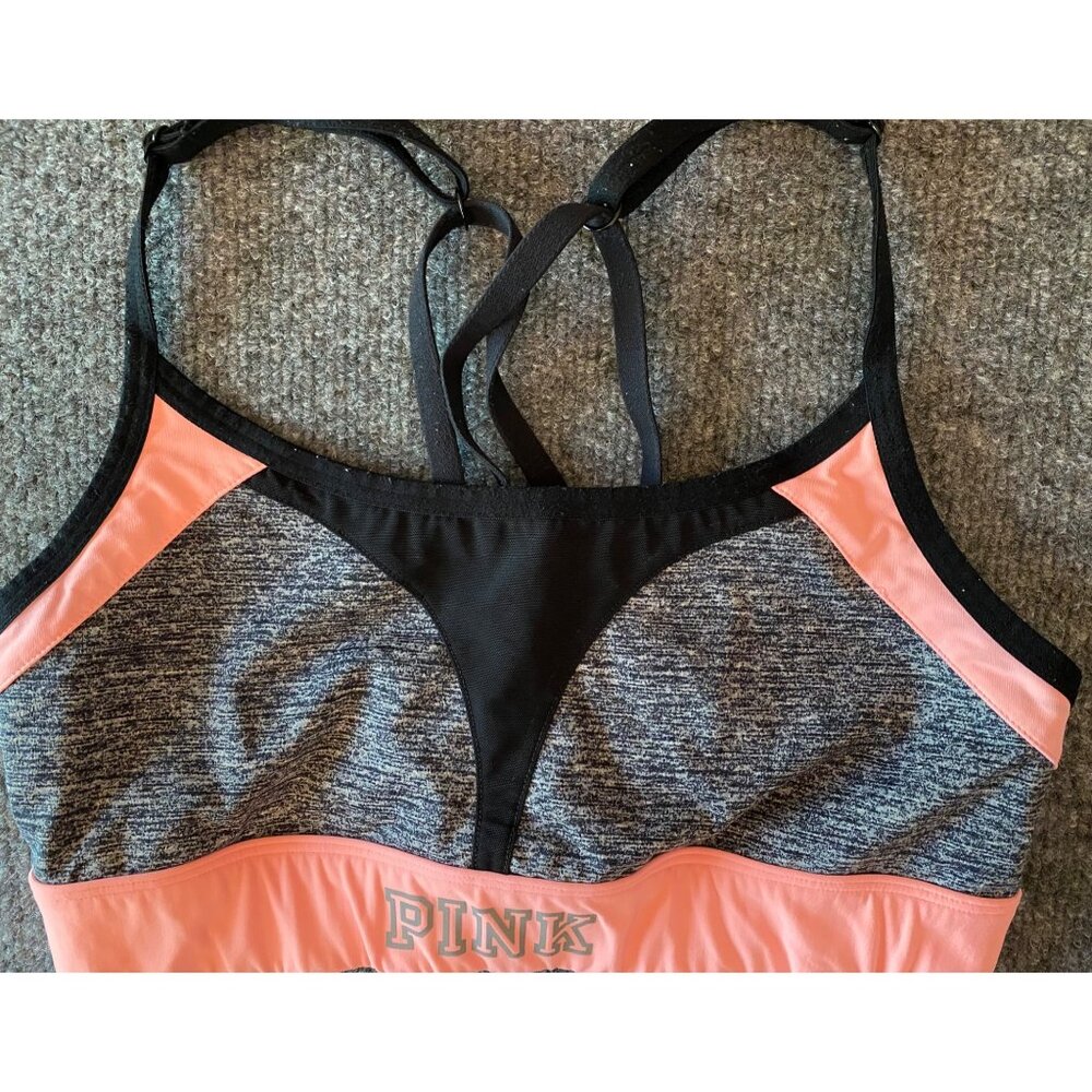 Pink Victoria's Secret Strappy Back Sports Workout Bra Women Small Peach/Black